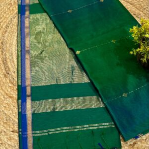 Green Shaded Handloom Maheshwari saree with Zari Lining