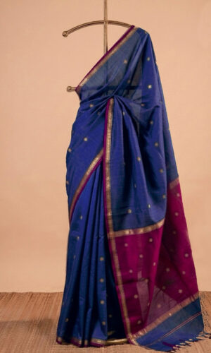 Blue Pink Maheshwari Handloom Saree