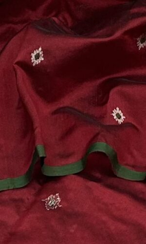 Pattu Chanderi Silk Handloom Marron Saree