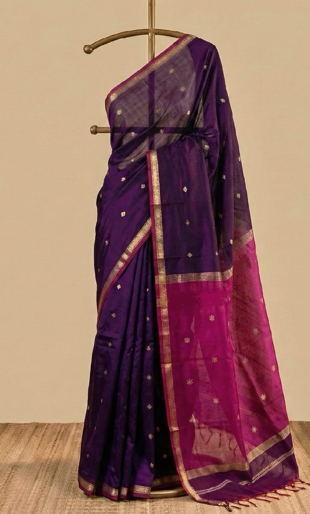 Purple with Pink Pallu Maheshwari Handloom Saree