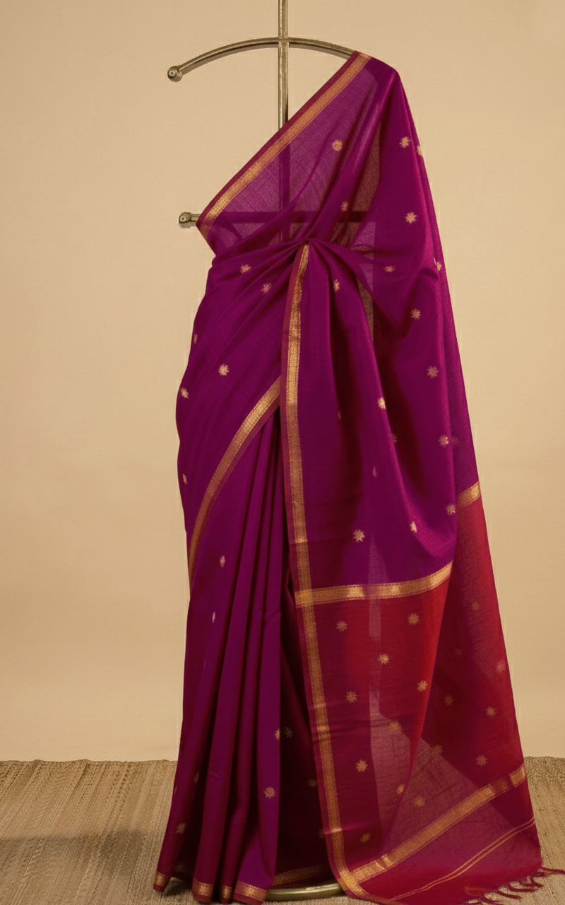 Pink with RedContrast Pallu Maheshwari Handloom Saree