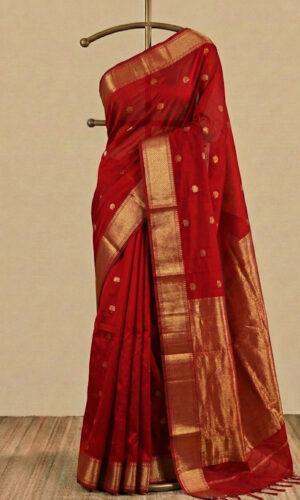 Red Lotus Butta Maheshwari Handloom Saree