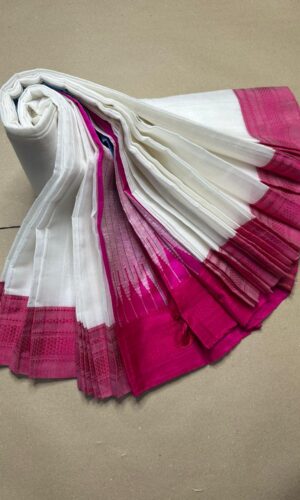 Ilkal Chikki Paras Border Handloom White Saree