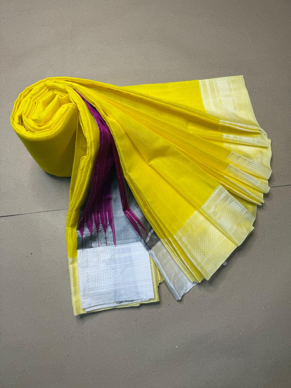 Ilkal Chikki Paras Border Handloom Yellow Saree