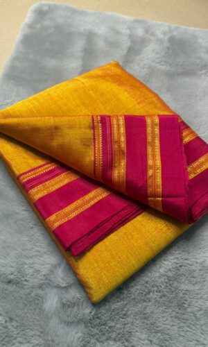 Ilkal Gayatri Border Handloom Saree in Yellow