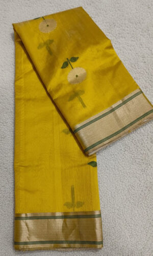 Pattu Chanderi Silk Handloom Yellow Saree With Flower Motif