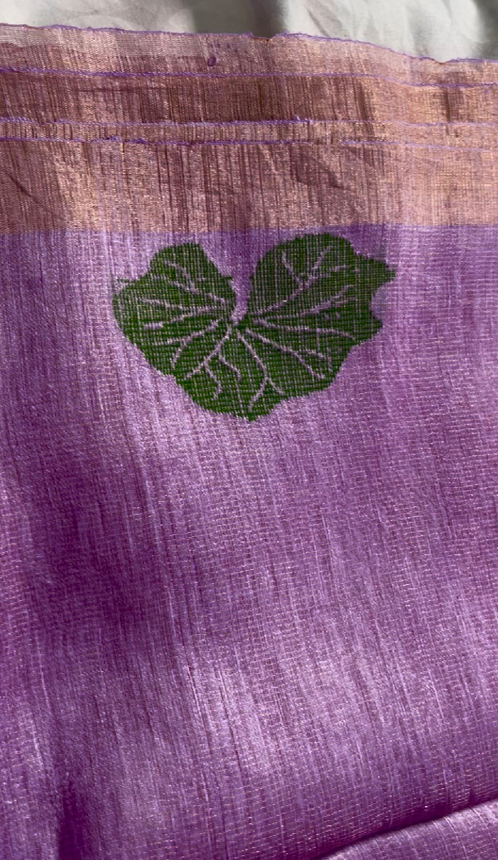 Silk Linen Handloom Jamdani Saree in Lilac Pink - Image 6