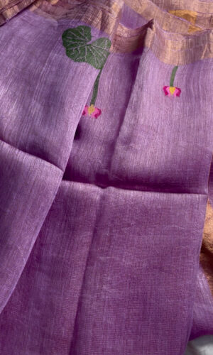 Silk Linen Handloom Jamdani Saree in Lilac Pink