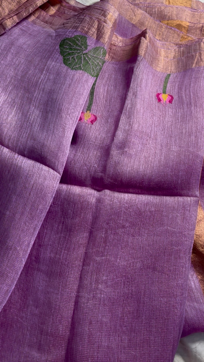 Silk Linen Handloom Jamdani Saree in Lilac Pink