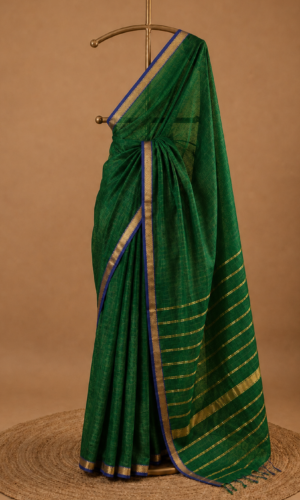 Maheshwari Handloom Green Shaded Saree Without Butta(MHGSWB03)