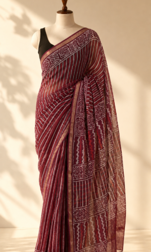 Kota Doria Handblock Printed Saree(KDBPC0002)