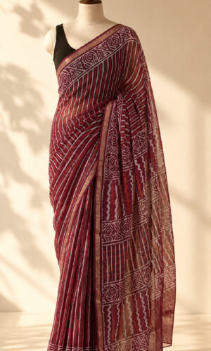 Kota Doria Handblock Printed Saree(KDBPC0002)