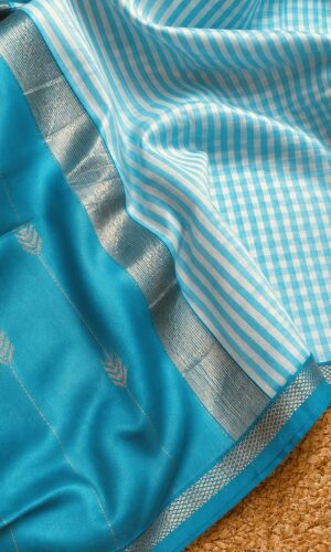 Checks Maheshwari Handloom Teal Blue Saree(CMHTBS02)