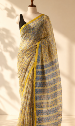 Kota Doria Handblock Printed Saree(KDBPC0005)