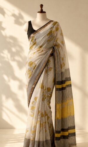 Kota Doria Handblock Printed Saree(KDBPC0001)