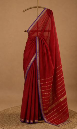 Maheshwari Handloom Red Saree Without Butta(MHRSWB01)