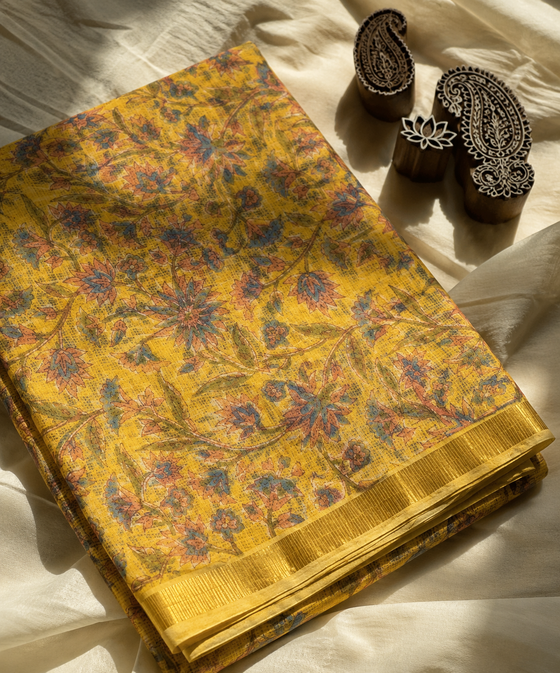 Kota Doria Handblock Printed Saree(KDBPC0005) - Image 3