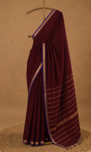 Maheshwari Handloom Marron Saree Without Butta(MHRSWB02)