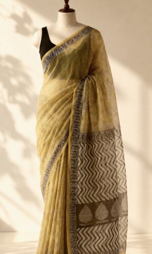 Kota Doria Handblock Printed Saree(KDBPC0004)
