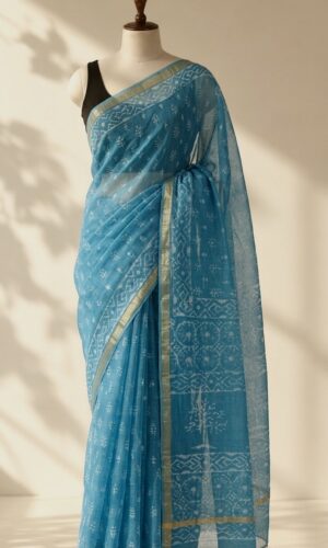 Kota Doria Handblock Printed Saree(KDBPC0006)