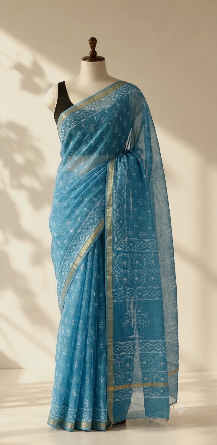 Kota Doria Handblock Printed Saree(KDBPC0006)