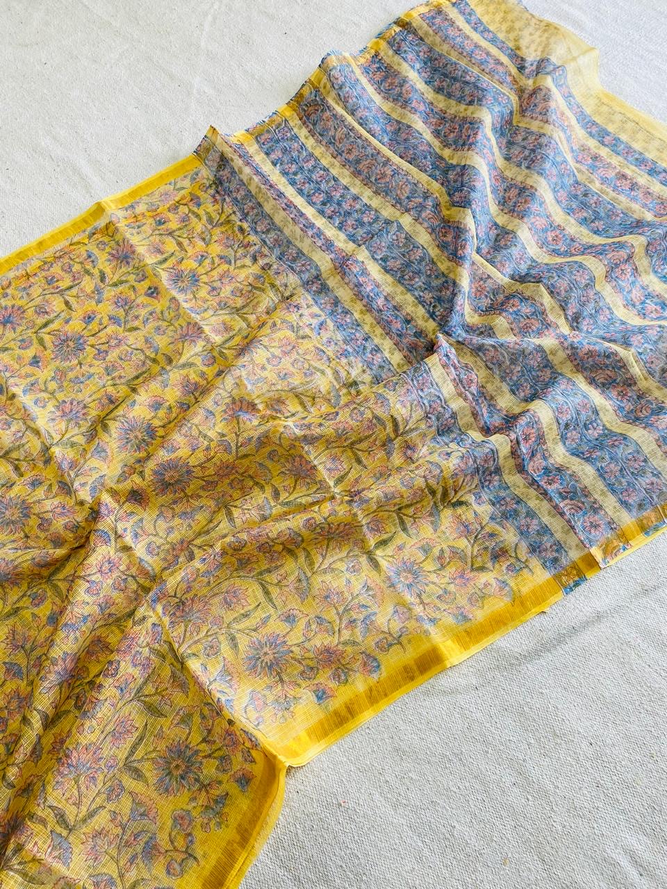 Kota Doria Handblock Printed Saree(KDBPC0005) - Image 2