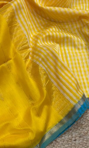Checks Maheshwari Handloom Yellow Saree(CMHYS01)