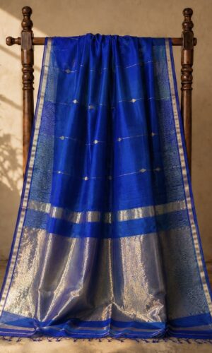 Maheshwari Handloom Saree in Shaded Blue and Royal Blue with Lining Butta(MHSSBRBLB06)