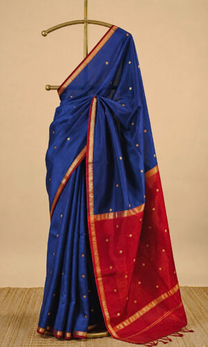 Maheshwari Handloom Saree in Dark Blue with Red Pallu(MHSDBRP023)