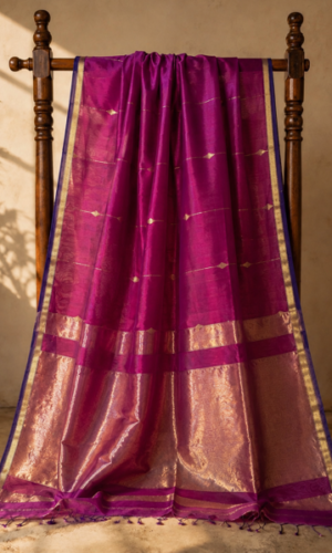 Maheshwari Handloom Saree in Shaded Pink and Purple with Lining Butta(MHSSPPLB02)