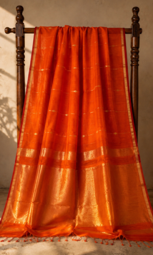 Maheshwari Handloom Saree in Shaded Orange with Red Butta(MHSSORLB04)