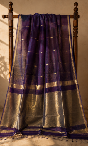 Maheshwari Handloom Saree in Shaded Violet and Purple with Lining Butta(MHSVPLB03)