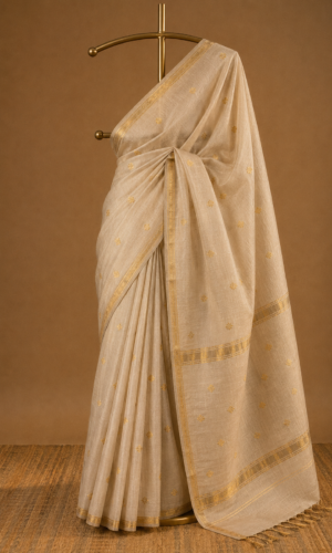 Maheshwari Handloom Matt Tissue Saree in Pearl White (MHMTSPW021)