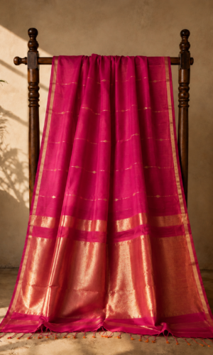 Maheshwari Handloom Saree in Shaded Pink and Dark pink with Lining Butta(MHSSPDPLB07)