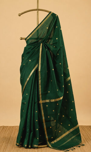 Maheshwari Handloom Saree in Bottle Green (MHSBG018)