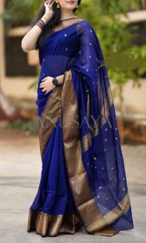 Maheshwari Handloom Saree in Royal Blue with Big Border (MHSRBBB03)