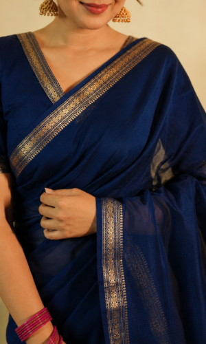 Garbh Reshmi Maheshwari Handloom Saree in Royal Blue(GRMHSRB05)