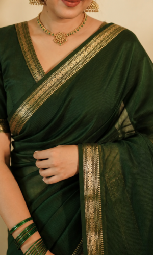 Garbh Reshmi Maheshwari Handloom Saree in Green(GRMHSG04)