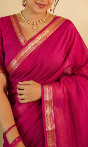 Garbh Reshmi Maheshwari Handloom Saree in Dark Pink(GRMHSDP02)