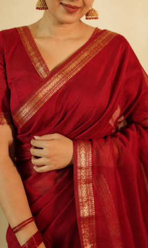 Garbh Reshmi Maheshwari Handloom Saree in Red(GRMHSR01)