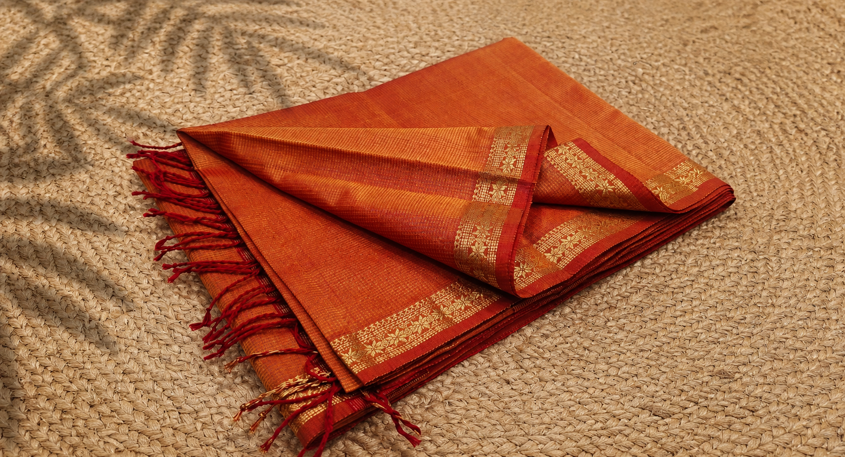 Garbh Reshmi Maheshwari Handloom Saree in Golden Orange(GRMHSGO06) - Image 3