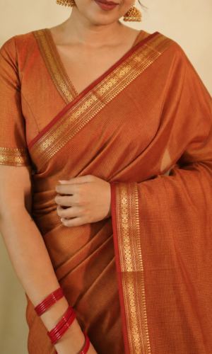 Garbh Reshmi Maheshwari Handloom Saree in Golden Orange(GRMHSGO06)