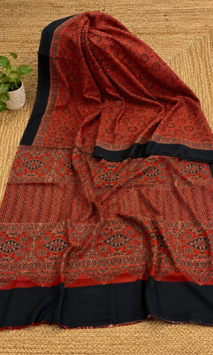 Ajrakh Hand Block Printed Modal Silk Saree Red (AHPMSR08)
