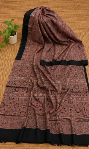 Ajrakh Hand Block Printed Modal Silk Saree Brown(AHPMSB06)