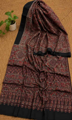 Ajrakh Hand Block Printed Modal Silk Saree Brown (AHPMSB03)