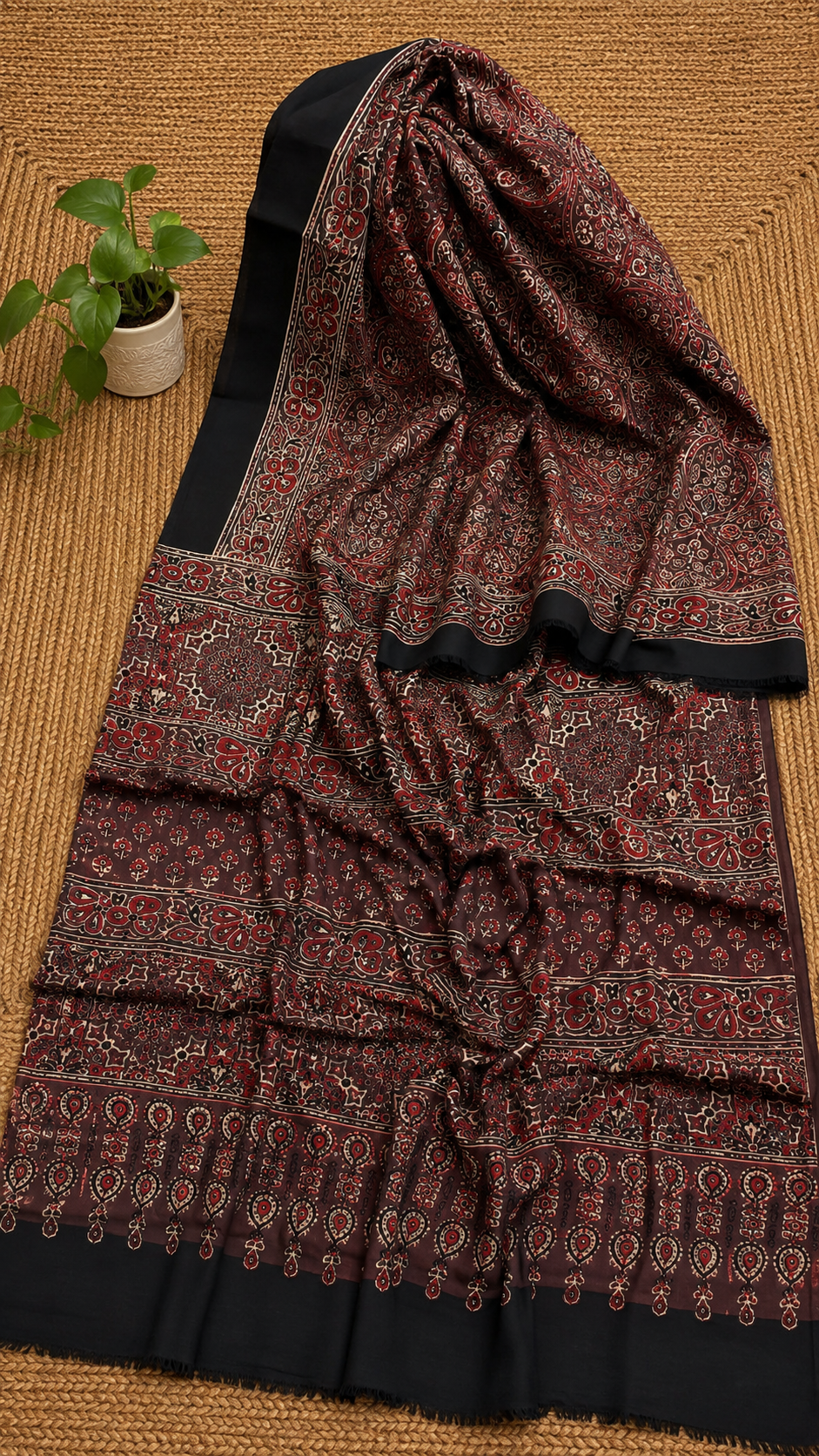 Ajrakh Hand Block Printed Modal Silk Saree Brown (AHPMSB03)