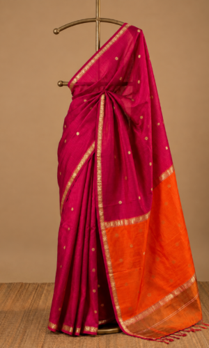 Maheshwari Handloom Saree in Pink with Orange Pallu(MHSPOP28)