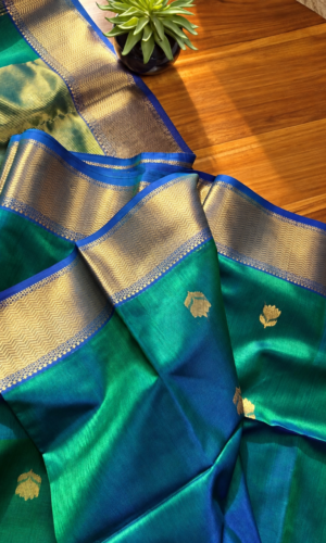 Lotus Butta Shaded Peacock Green Maheshwari Handloom Saree(LBSPGMHS02)