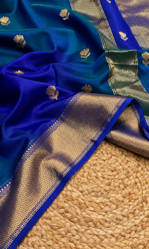 Lotus Butta Shaded Royal Blue Maheshwari Handloom Saree(LBSRBMHS04)